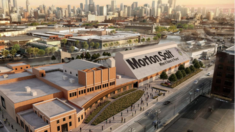 An aerial rendering of the Morton Salt shed redevelopment. 