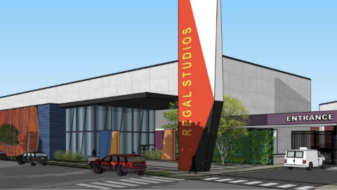 A rendering of a two-story film production studio.